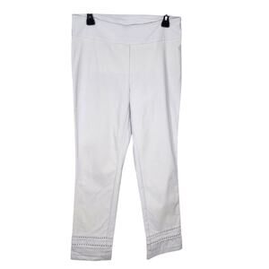 Soft Surroundings Ankle Pants Womens Medium Parson White Eyelet Hem Pull On